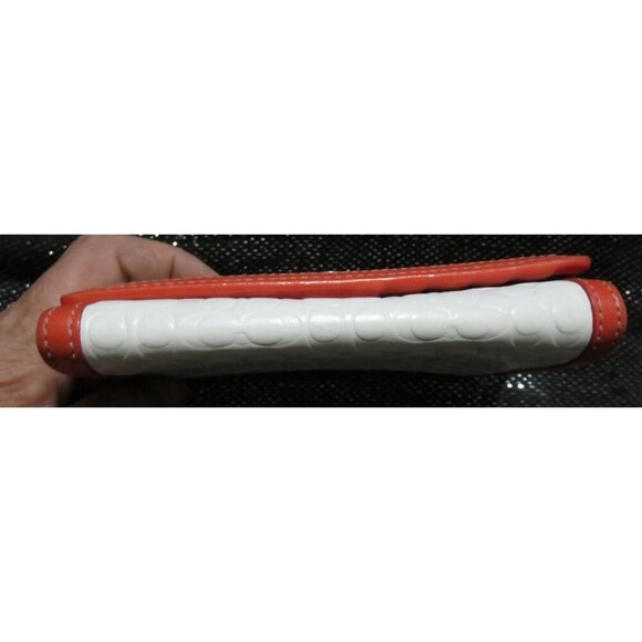 Coach 2004 Circa Embossed Logo White Patent Leather Bifold Wallet w/ Orange Trim - Picture 7 of 10